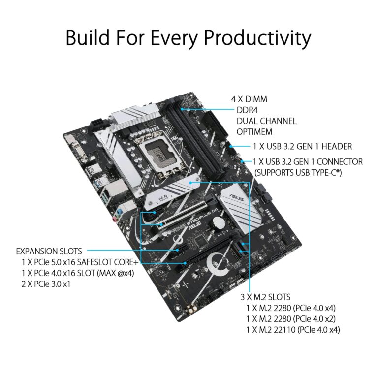 ASUS Prime B760-PLUS D4 Intel (13th and 12th Gen)LGA 1700 ATX motherboard PCIe 5.0,3xPCIe 4.0 M.2 slots,DDR4,2.5Gb LAN,DisplayPort,USB 3.2 Gen 2x2 Type-C,front USB 3.2 Gen 1 Type-C,Thunderbolt (USB4®) - Image 5
