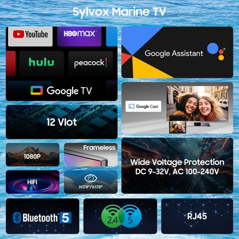 SYLVOX 12 Volt TV, 22" Smart TV with DVD Player Built in, 1080P Google TV System ATSC NTSC WiFi Bluetooth HDMI USB, AC/DC Powered, 12V TV for RV Camper Boat Coastal Home (Marine Series) - Image 9