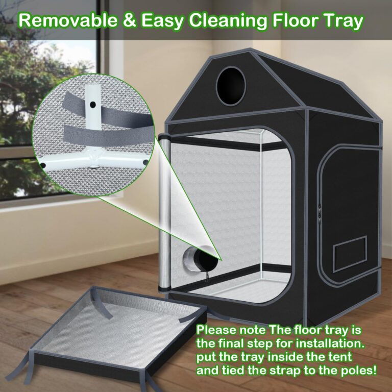 5x5 Grow Tent, 60"x60"x72" Roof Cube Plant Grow Tent, Indoor Growing Tent with Observation Windows, Lightproof Roof Cube Tent with Floor Tray, Mylar Hydroponic Tent - Image 5