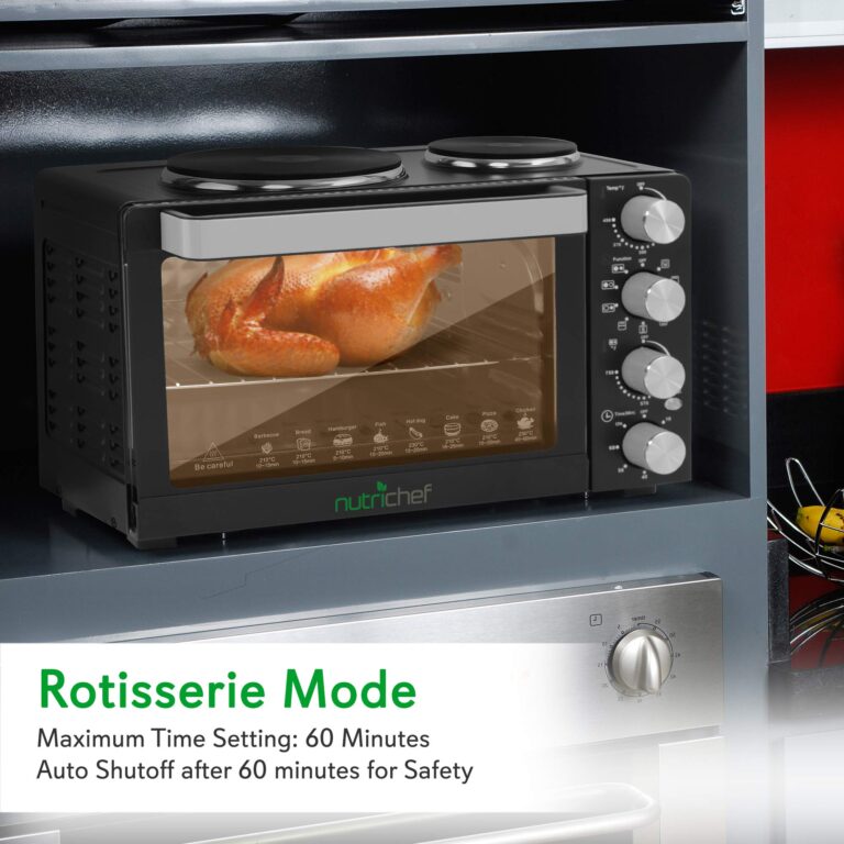 NutriChefKitchen 30 Quarts Kitchen Convection Oven - 1400 Watt Countertop, Rotisserie Roaster Grill, Top Rack, Dual Hot Plates, Toaster, Baking Tray, PKRTO29 - Image 5