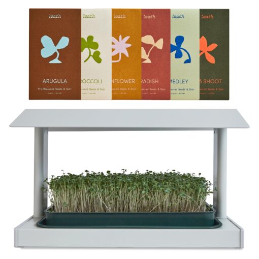 Leath Fieldhouse Seed Starter Tray | Indoor Herb Garden Greenhouse Kit with LED Grow Lights | Microgreen Growing System | Seedling Plant Starter Trays | Home Organic Gardening System (White)