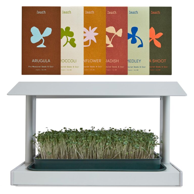 Leath Fieldhouse Seed Starter Tray | Indoor Herb Garden Greenhouse Kit with LED Grow Lights | Microgreen Growing System | Seedling Plant Starter Trays | Home Organic Gardening System (White)