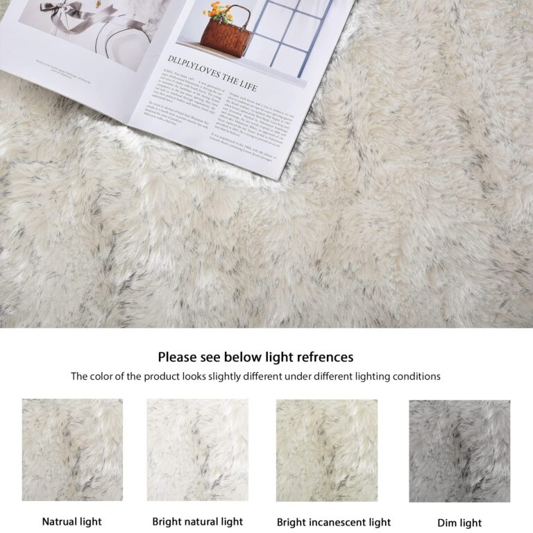ORINOVA White and Grey Area Rugs 9x12 Living Room Large Washable Faux Fur Rugs for Bedroom Nursery Shaggy Sheepskin Fur Rectangle Rug - Image 2