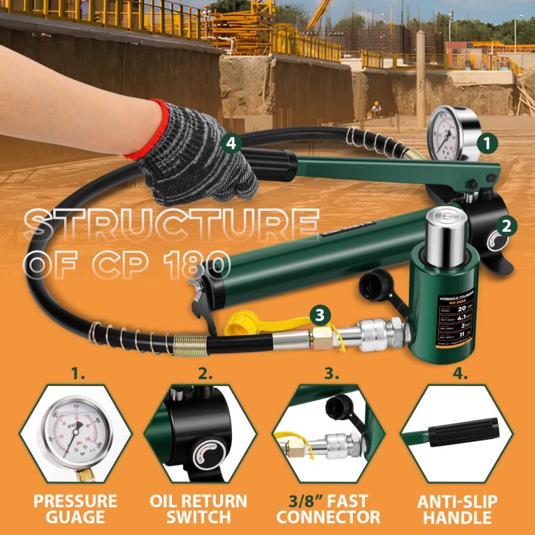 Newhai 20 ton 2” Hydraulic Ram Jack+ cp-180 Hand Pump with Pressure Gauge Hydraulic Porta Power 20 ton Kit Low Profile Short Cylinder - Image 5
