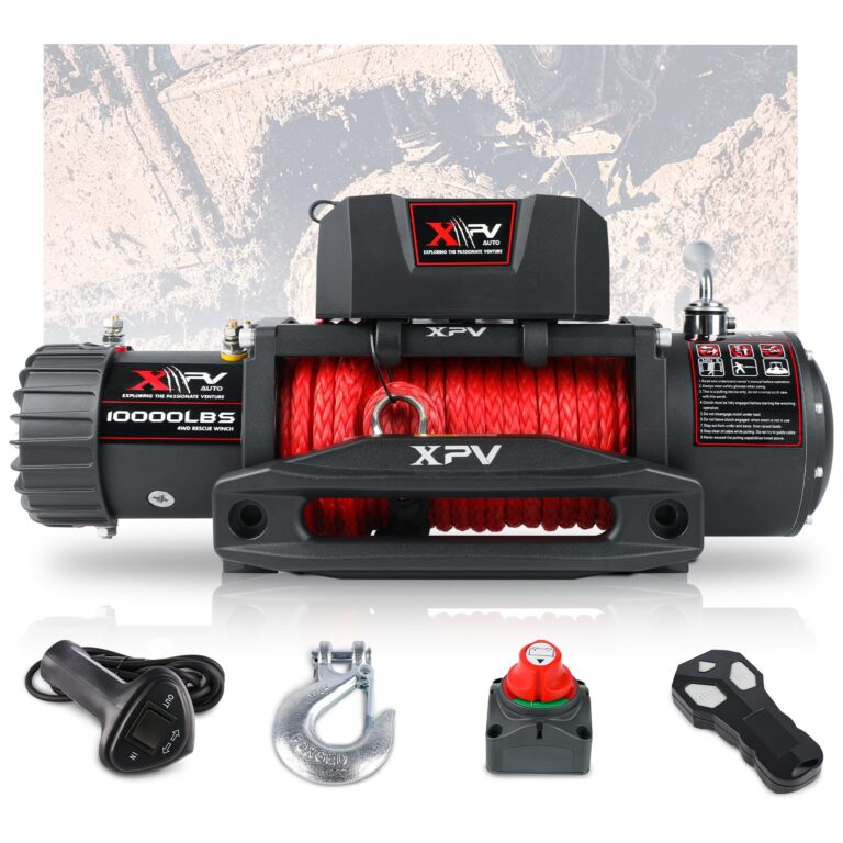 XPV AUTO Winch 10000 lb. Electric Winch Truck Winch Waterproof IP67 Electric Winch Synthetic Rope Kit with 2 Wireless Handheld Remotes and Wired Handle for 4WD 4x4 Off Road Vehicle Boat Truck