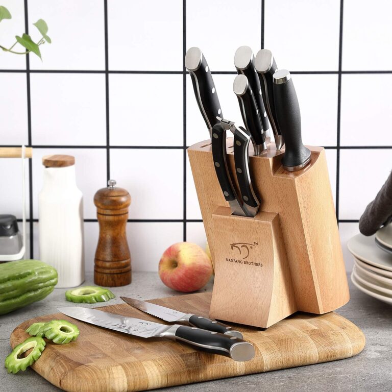NANFANG BROTHERS Knife Sets, 9 Pieces Damascus Kitchen Knife Set with Block, ABS Ergonomic Handle for Chef Knife Set, Knife Sharpener and Kitchen Shears, Knife Block Set - Image 3