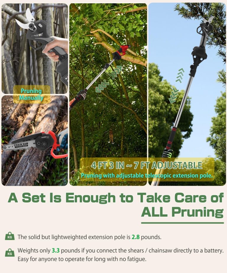 Fulgutonit Electric Pruner Kit, 40 mm(1.6 in) Pruning Shears & 6 inches Mini Chainsaw, with Max 7 ft Extension Pole, 2 Pcs 4 Ah Batteries for Longer Pruning, Extra 1084 Replacement Blades & Saw Chain - Image 9