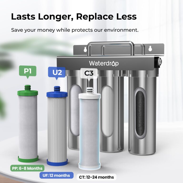 Waterdrop TST-UF 0.01μm Ultra-Filtration Under Sink Water Filter, Stainless Steel, 5X Service Life,Remove 99.99% of Contąminants Larger Than 0.01μm, with Dedicated Faucet, USA Tech (3 Filter Included) - Image 2