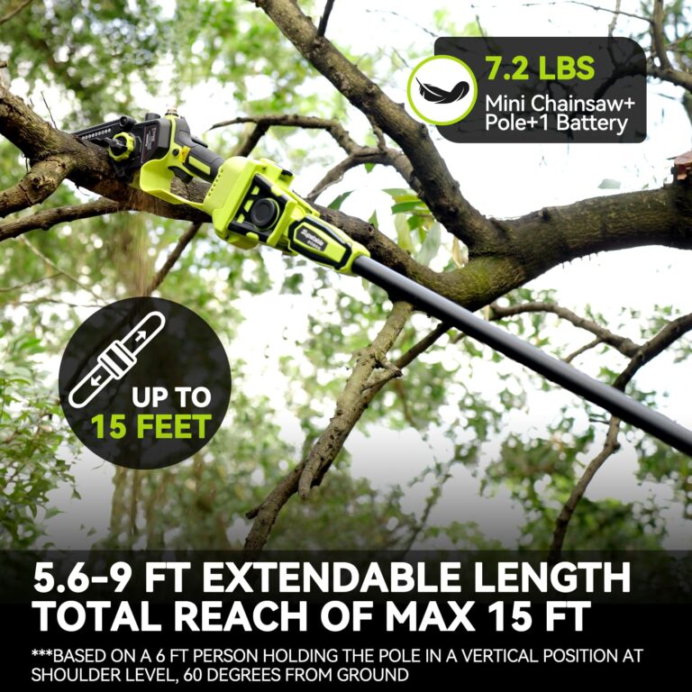 Supstable 2-IN-1 Cordless Pole Saw & Mini Chainsaw w/ Brushless Motor, 2*4.0Ah Battery Powered 6" Electric Telescoping Pole chainsaw 15 Ft Max Reach, Adjustable Head Pole Saw for Tree Trimming Pruning - Image 9
