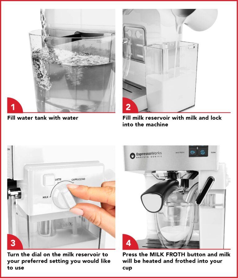EspressoWorks 19-Bar Espresso, Latte and Cappuccino Maker 10-Piece Set - Brew Cappuccino and Latte with One Button - Espresso Machine with Milk Steamer 1250W - Coffee Gifts (White) - Image 4