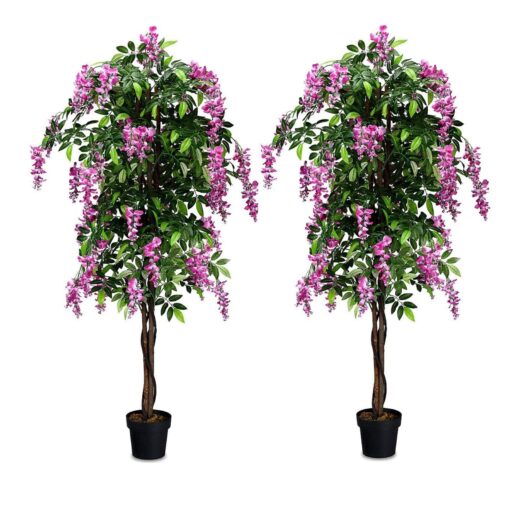 Goplus 6FT Ficus Artificial Tree, 2 Pack Fake Wisteria Tree in Nursery Pot, Greenery Faux Floor Plant, Tall Artificial Plants for Indoor Outdoor Bedroom Living Room Decor