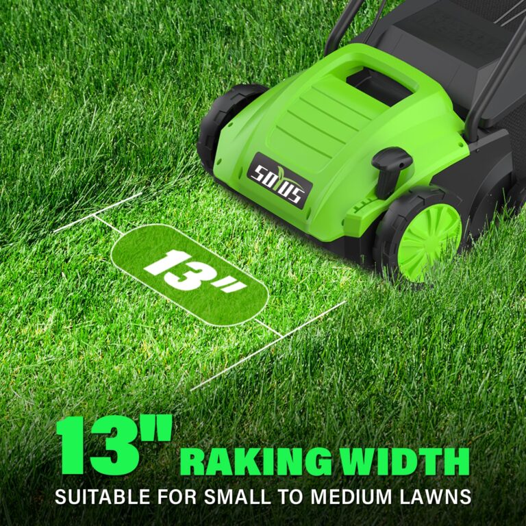 SOYUS Electric Dethatcher and Scarifier with 30L Collection Bag, 13-Inch 12 Amp 2-in-1 Corded Lawn Dethatcher with 4-Postion Depth Adjustment, Quick-Fold, Increases Lawn Health - Image 7