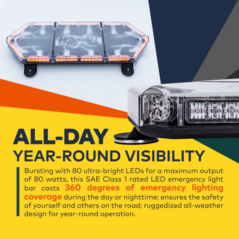 LAMPHUS NanoFlare NFMB80 26" 12V 80W Amber LED Strobe Mini Light Bar [Magnet/Permanent Mount] Yellow Rooftop Rotating Safety Flashing Emergency Warning Beacon Lightbar for Truck Vehicles - Image 7