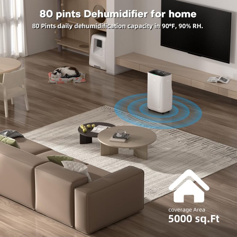 2025Upgraded 5000 Sq.Ft 80 Pint Dehumidifier for Basements with Large 6.5L Water Tank,24H Timer,Child Lock,Defrost,Silent,mold,4 Modes Operation Auto Shut-off - Image 2