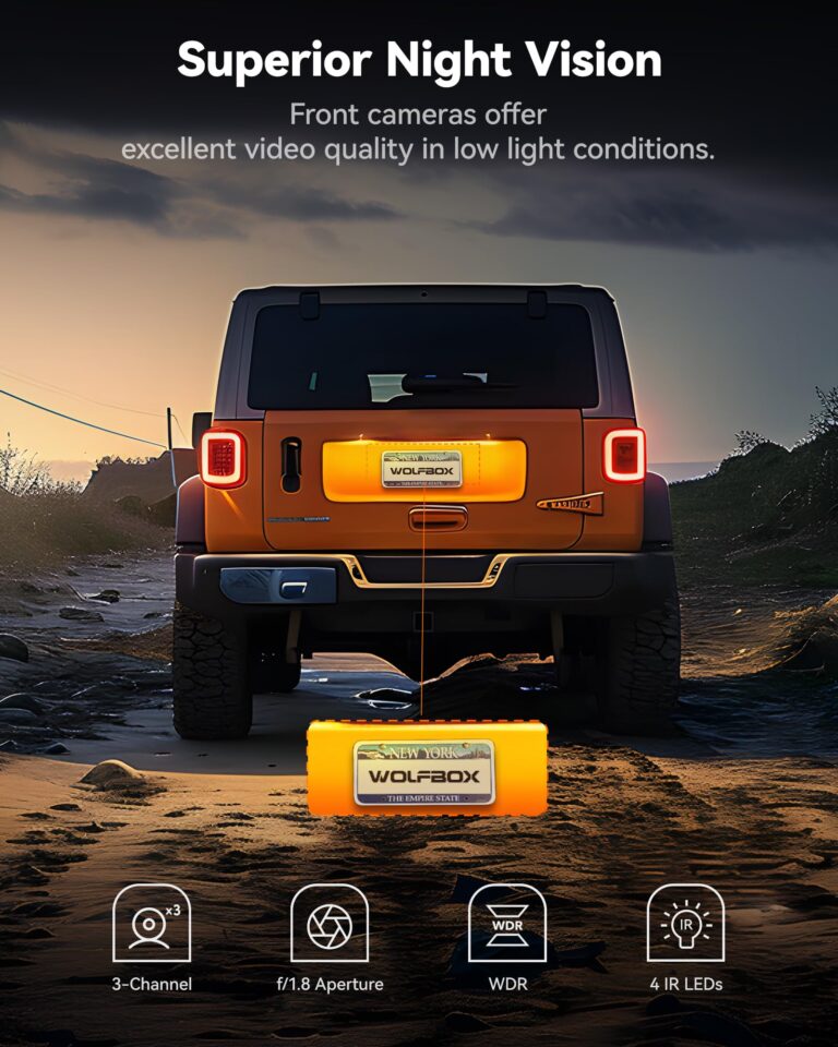 WOLFBOX i17 4K 3 Channel Dash Cam, 5.8GHz WiFi & GPS with 64GB Card, 4K+1080P+1080P Dash Cam Front and Rear Inside, Triple Car Camera with 3 Inch Screen, IR Night Vision, WDR, 24H Parking Mode - Image 7