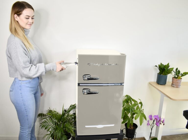 Frigidaire EFR840-Cream EFR840 Retro Mini Fridge with Freezer & Side Bottle Opener-Small 2 Door Refrigerator for Office Bar or College Dorm Room-3.1 Cu Ft – 19”"D x 20.5" W x 33.5" H (Cream) - Image 2