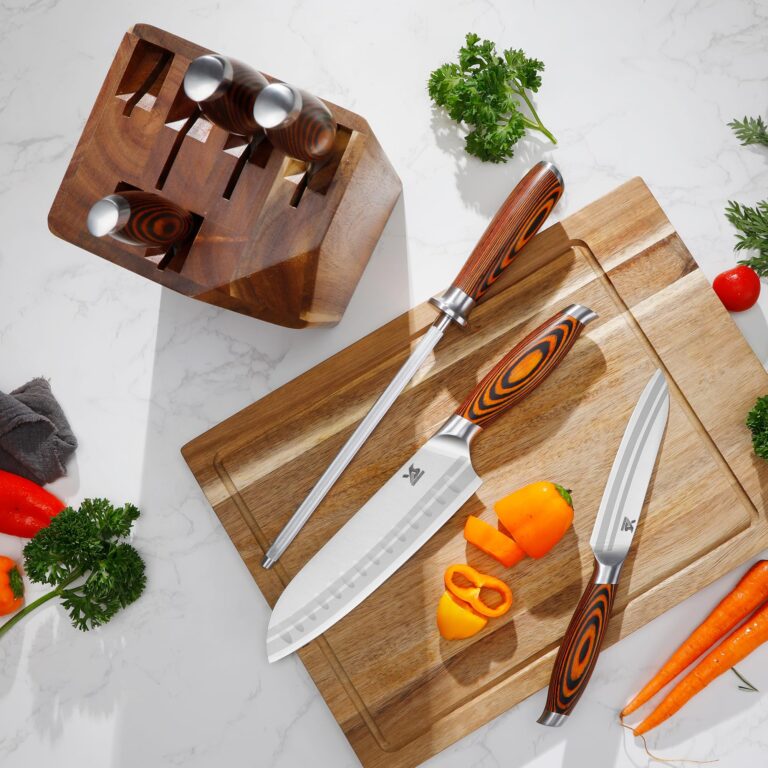 MSY BIGSUNNY 7pcs Knife Block Set, German Steel Chef Knife Set, Precious Pakkawood Handle for Kitchen Knife Block Set - Image 6