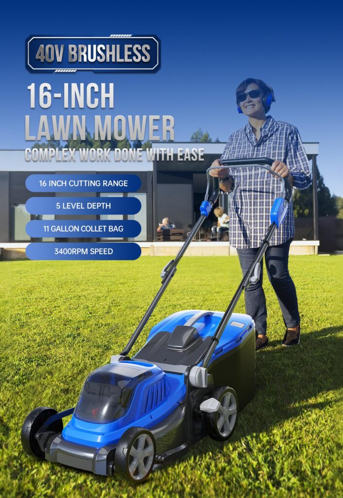 WILD BADGER POWER Lawn Mower 40V Brushless 16" Cordless, 5 Cutting Height Adjustments, Electric Lawn Mower, Quickly Folding Within 5’s, 20V*2 4.0AH Battery and Super Charger Included. - Image 7