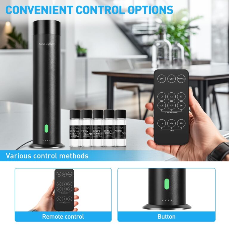 Waterless Scent Diffuser Starter Kit - 800 Sq Ft Coverage, Hotel Scent Diffuser, Essential Oil Diffuser Large Room, Included 5 Scent Oils, Remote Control, Black, 11.20In - Image 5