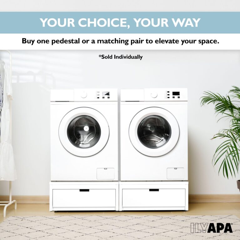 Ilyapa Washer and Dryer Stand - Universal Wooden Laundry Pedestal Washing Machine Stand Base with Drawer - Compatible with Samsung, LG, GE, Maytag - 28x28x12 in. - Patent Pending - Image 2