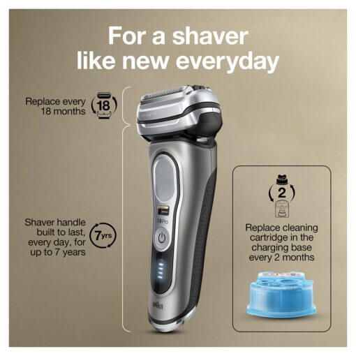 Braun Electric Razor for Men, Series 9 Pro 9465cc Wet & Dry Electric Foil Shaver with ProLift Beard Trimmer, Cleaning & Charging SmartCare Center, Head Shavers for Bald Men, Noble Metal - Image 3