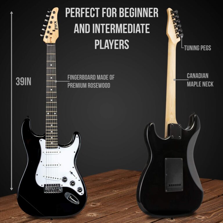 LyxPro Electric Guitar 39" inch Complete Beginner Starter kit Full Size with 20w Amp, Package Includes All Accessories, Digital Tuner, Strings, Picks, Tremolo Bar, Shoulder Strap, and Case Bag - Black - Image 6