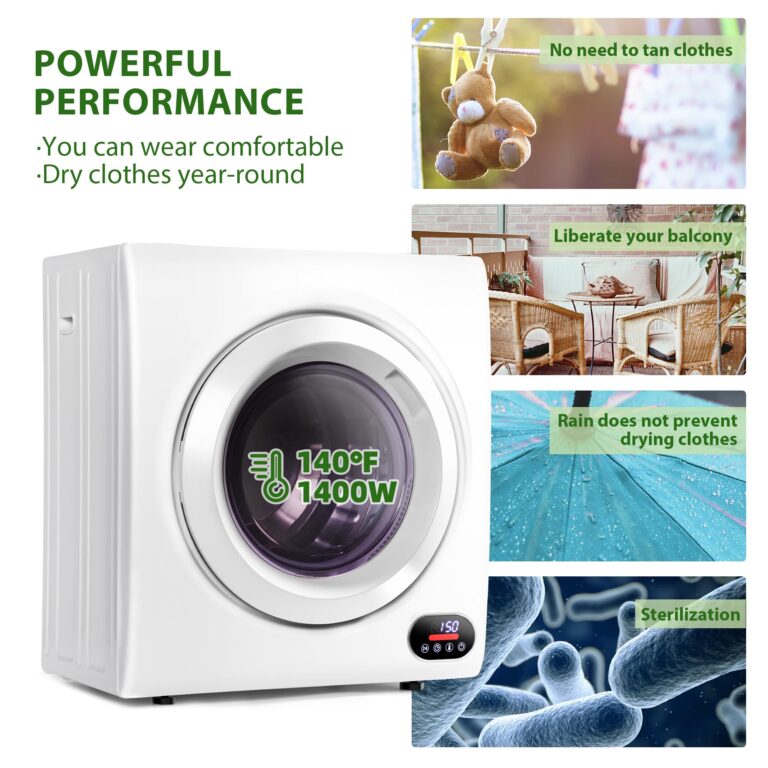 Euhomy Compact Laundry Dryer, 2.65 cu ft Front Load Stainless Steel Clothes Dryers With Exhaust Pipe, 1400W, LCD Control Panel Four-Function Portable Dryer For Apartments, Home, Dorm, White - Image 6