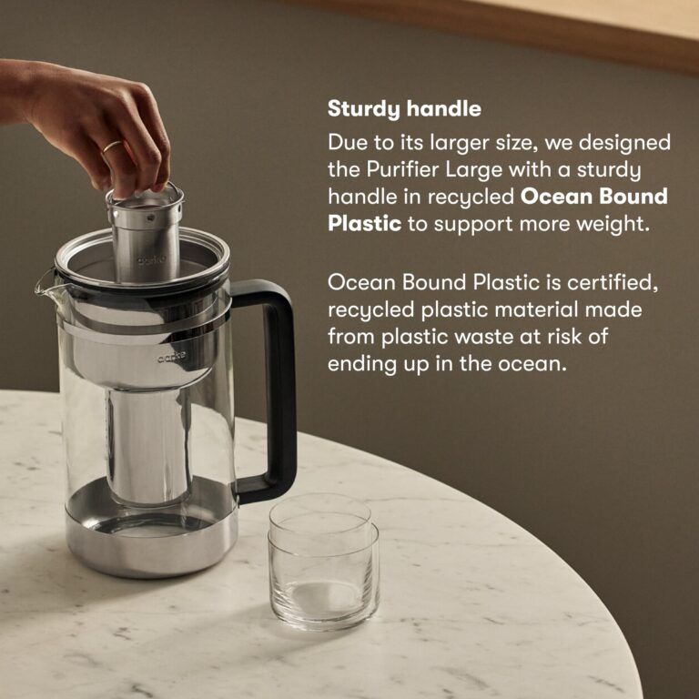 aarke Purifier Large - 1.66 L Glass Water Filter Pitcher Bundle, Refillable Stainless Steel Filter, BPA-Free, Includes (3-Pack) Refill Enriched Granules, Reduce Heavy Metals and Adds Minerals - Image 2