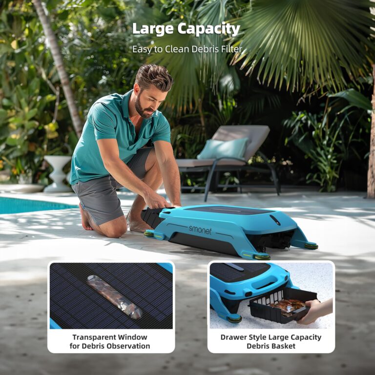 Solar Robotic Pool Skimmer Cleaner: SMONET Automatic Cordless Pool Skimmer for Above Ground Pool with Dual Charging Options Path Optimization, Two Speed Modes Saltwater Compatibility - Image 4