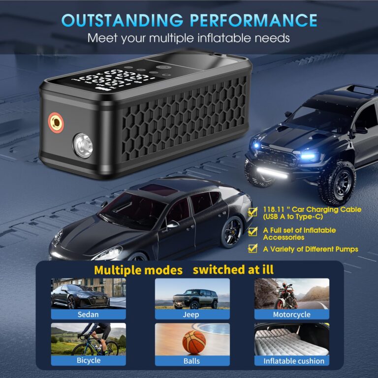 KZKB Tire Inflator Portable Air Compressor, 160 PSI Air Pump for Car Tires with Digital Pressure Gauge, Electric Bike Pump with LED Light Portable Tire Inflator for Car, Motorcycle, Bike, Ball - Image 3