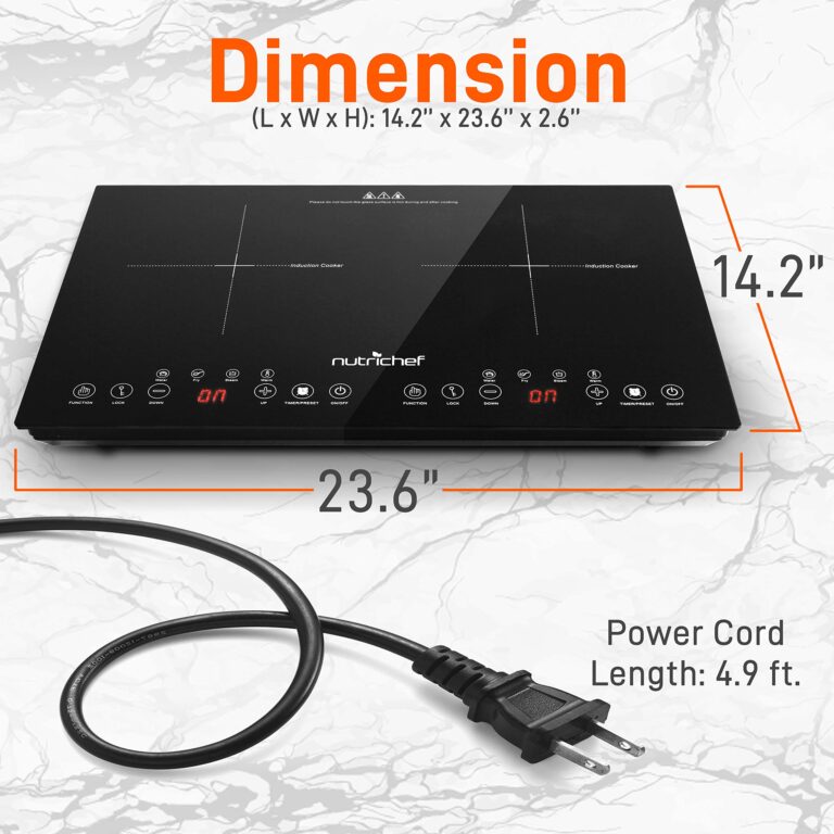 NutriChef Double Induction Cooktop - Portable 120V Digital Ceramic Dual Burner w/ Kids Safety Lock - Works with Flat Cast Iron Pan,1800 Watt,Touch Sensor Control, 12 Controls - PKSTIND48, Black - Image 6