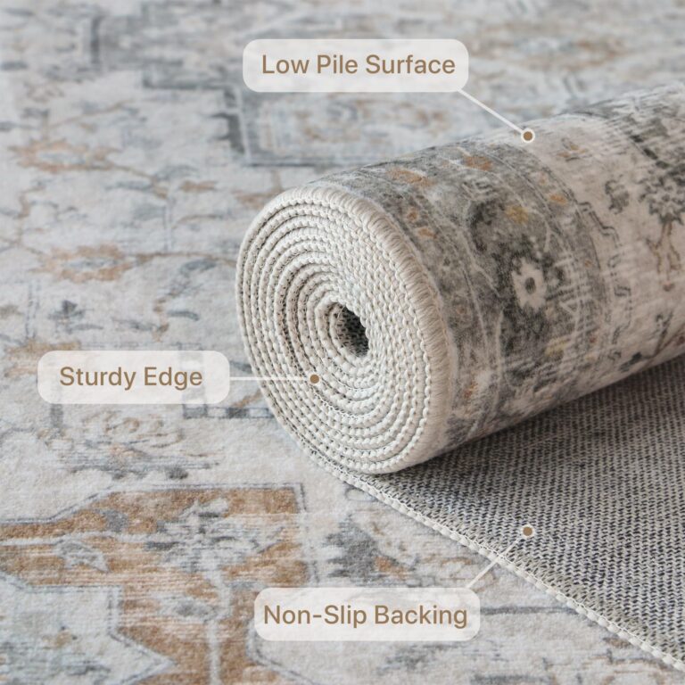 GENIMO 8x10 Area Rugs for Living Room, Machine Washable Non Slip Vintage Rugs, Low Pile Lightweight Chenille Print Rug for Bedroom, Dining Room, Home Office, Light Taupe Brown - Image 8
