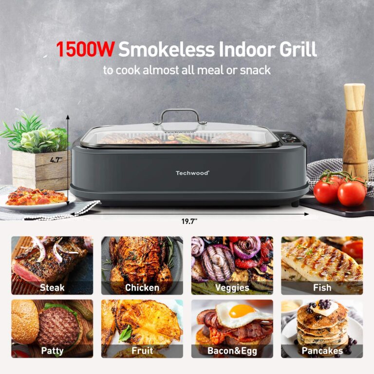 Indoor Smokeless Grill, Techwood 1500W Electric BBQ Grill with Temperature Control, Korean Grill Removable Grill & Griddle Plates, Tempered Glass Lid - Image 4