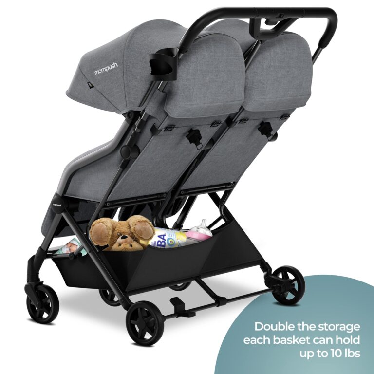 Mompush Lithe Double Ultralight Stroller, Lightweight Side by Side Stroller, Two Large Seats with Individual Recline, Easy Fold Grey - Image 2