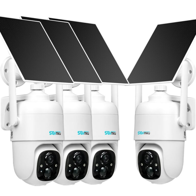 SOVMIKU 4CQ1 AI 2K Solar Security Camera Wireless Outdoor, Battery Powered, Two Way Audio, PIR Motion Detection, 360° View Pan/Tilt,Easy to Setup, Color Night Vision, Audible Flashlight Siren,SD Slot