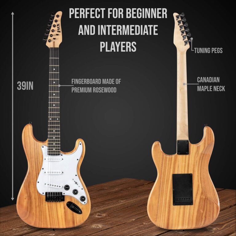 LyxPro Electric Guitar 39" inch Full Beginner Starter kit Full Size with 20w Amp, Package Includes All Accessories, Digital Tuner, Strings, Picks, Tremolo Bar, Shoulder Strap, and Case Bag - Natural - Image 6