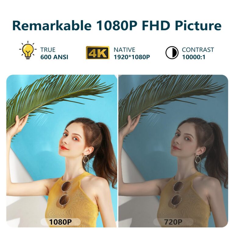 [29" Foldable stand] Portable Projector with WIFI and Bluetooth, Outdoor Movie Projector with Native 1080P, 600 ANSI, Electric Focus, Auto keytone, Dolby Audio, Smart Projector with Built in APPS - Image 4