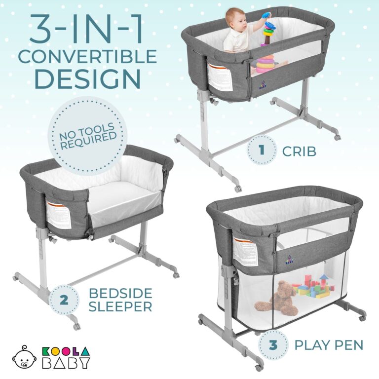3 in 1 Baby Bassinet, Bedside Sleeper, & Playpen, Easy Folding Portable Crib (Grey)- KoolaBaby (Bassinet) - Image 6