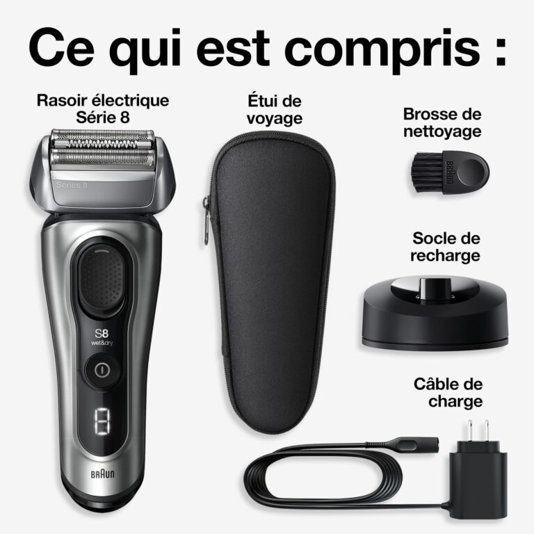 Braun Series 8 Electric Razor for Men, with 4+1 Shaving Elements & Precision Long Hair Trimmer, Close & Gentle Even on Dense Beards, Wet & Dry Electric Razor with 60min Runtime, 8517s Galvano Silver - Image 5