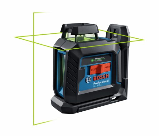 BOSCH GLL50-40G Green-Beam Self-Leveling 360 Degree Cross-Line Laser, Includes 4 AA Batteries, L-Bracket, Ceiling Clip, & Hard Carrying Case