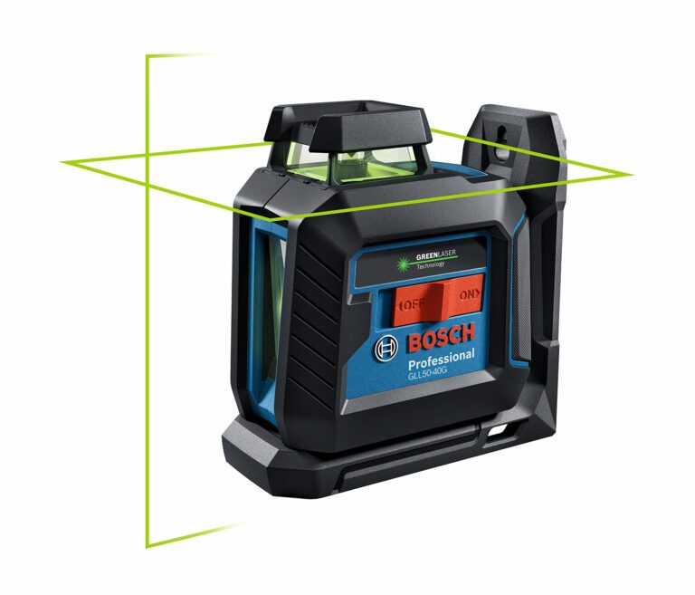 BOSCH GLL50-40G Green-Beam Self-Leveling 360 Degree Cross-Line Laser, Includes 4 AA Batteries, L-Bracket, Ceiling Clip, & Hard Carrying Case