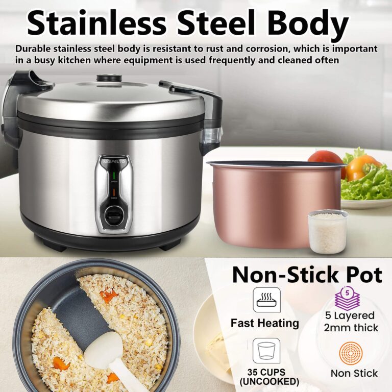 MOIFELTO 13.8QT Large Commercial rice cooker 65 cups cooked Stainless Steel rice Commercial Electiric Rice Warmer for 14-25 people, with One-Touch Operation | Auto Keep Warm | Non-Stick Inner Pot - Image 8
