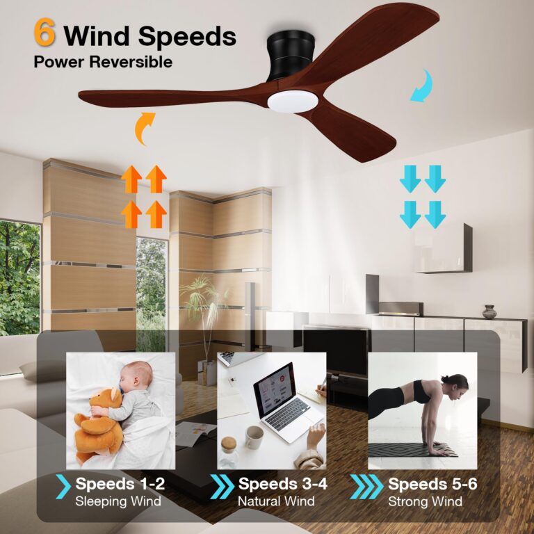52” Smart Low Profile Ceiling Fans with Lights Remote,3 Wood blade,Quiet DC Motor,Outdoor Indoor Flush Mount Ceiling Fan,Voice Control via WIFI Alexa App,Modern Lighting& Ceiling fan for Bedroom Patio - Image 5