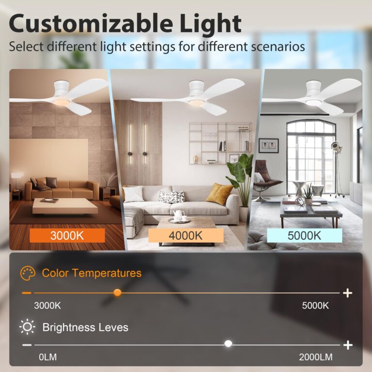 Livory 52” Wood Smart Flush Mount Ceiling Fans with Lights and Remote,Quiet DC Motor,Outdoor Indoor Ultra Low Profile Ceiling Fan works with Alexa WIFI APP,Modern White Ceiling Fan for Bedroom Patio - Image 6