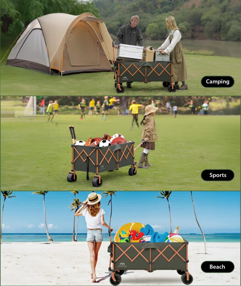 Moothing 48”L Foldable Wagons Carts Extended, Collapsible Folding Wagon 500lbs Heavy Duty, 400L Large Beach Wagon, Utility Wagon with All Terrain Big Wheels for Sports, Camping, Grocery, Garden, Green - Image 2