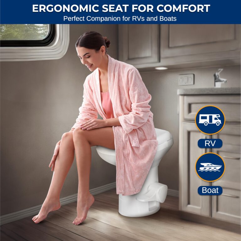SereneLife RV Toilet with Gravity Flush - Standard Height, Foot Pedal, Leak-Proof, Odorless, T-Type Water Outlets, Easy Install and Clean - Ideal for RVs, Trailers, and Boats - Image 3