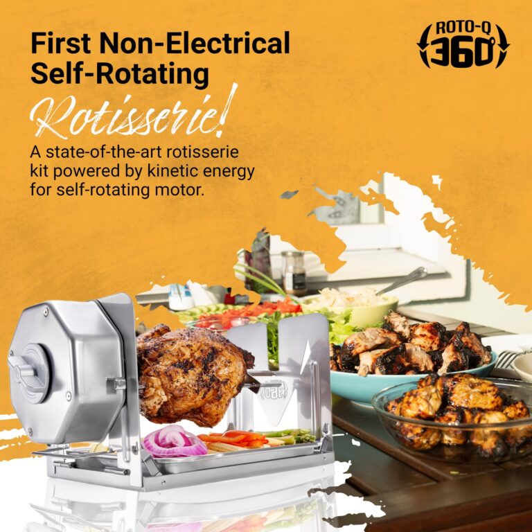 ROTO-Q 360 Stainless Steel Rotisserie Kit - Non-Electric, Wind-Up Spit Roaster with Rotisserie Basket, Flat Cage, Skewer Set, and Cooking Mat for Grills, Ovens, and Smokers - Indoor & Outdoor BBQ Use - Image 8