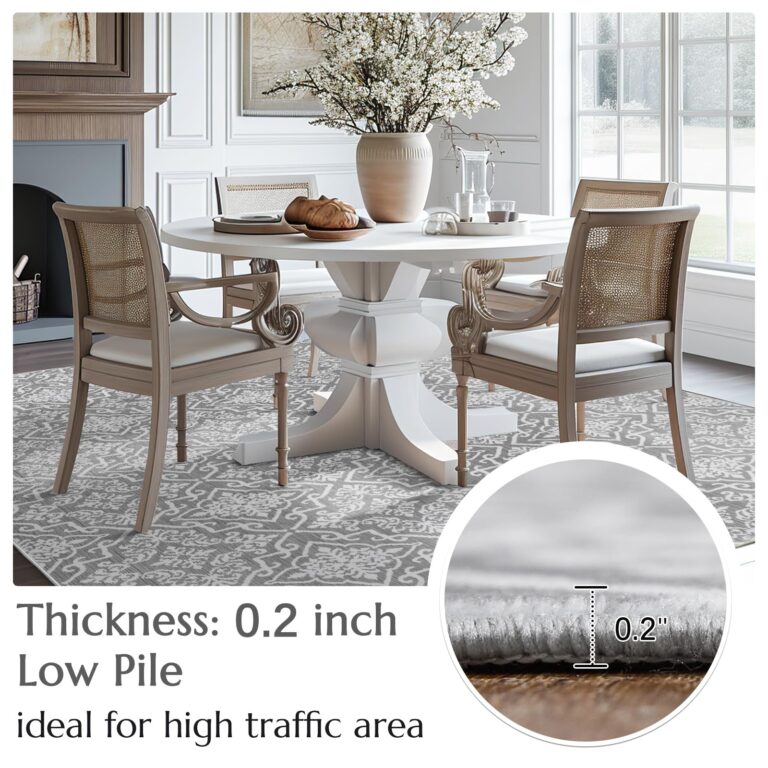 jinchan Boho Area Rug 8x10 Moroccan Washable Rug Indoor Floor Cover Accent Carpet Floral Tile Print Mat Soft Non Slip Carpet for Kitchen Living Room Bedroom Dining Room Farmhouse Decor Grey - Image 6