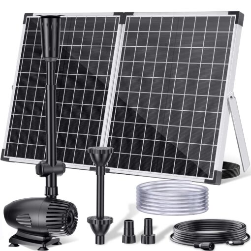 POPOSOAP 55W Solar Fountain Pump for Outdoor Pond, 480GPH Solar Pond Pump with Dry-Run Protection, Solar Powered Water Pump with PVC Tubing, 17Ft Cord for Ponds, Garden, Waterfall, Hydroponics