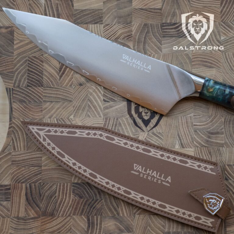 Dalstrong Chef Knife - 9.5 inch - Valhalla Series - 9CR18MOV HC Steel Kitchen Knife - White Resin & Wood Handle - Razor Sharp Chef's Knife - Kitchen Knife - Professional Cooking - w/Leather Sheath - Image 3